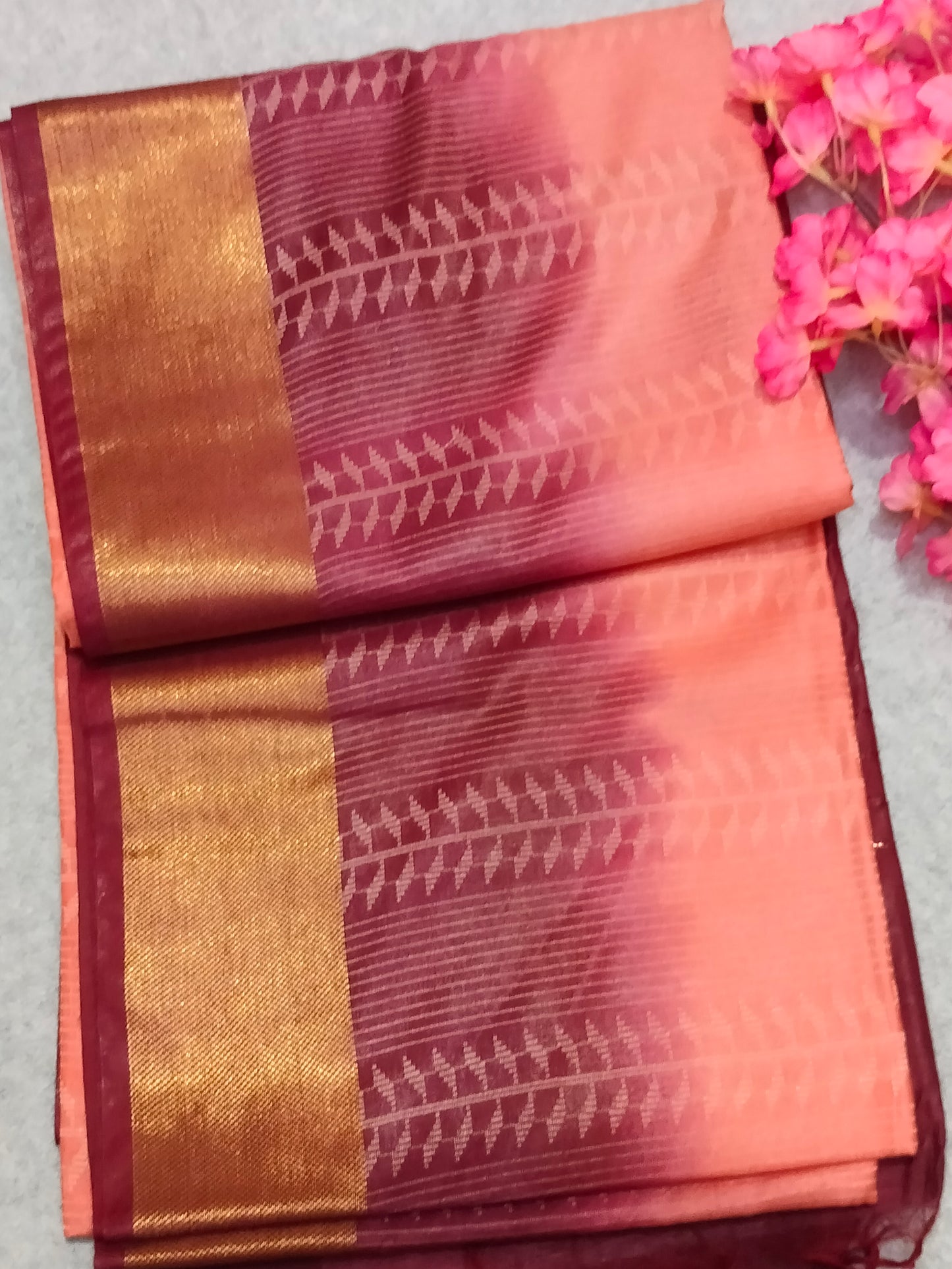 Cotton Mix Dark Red Multi Shade Saree