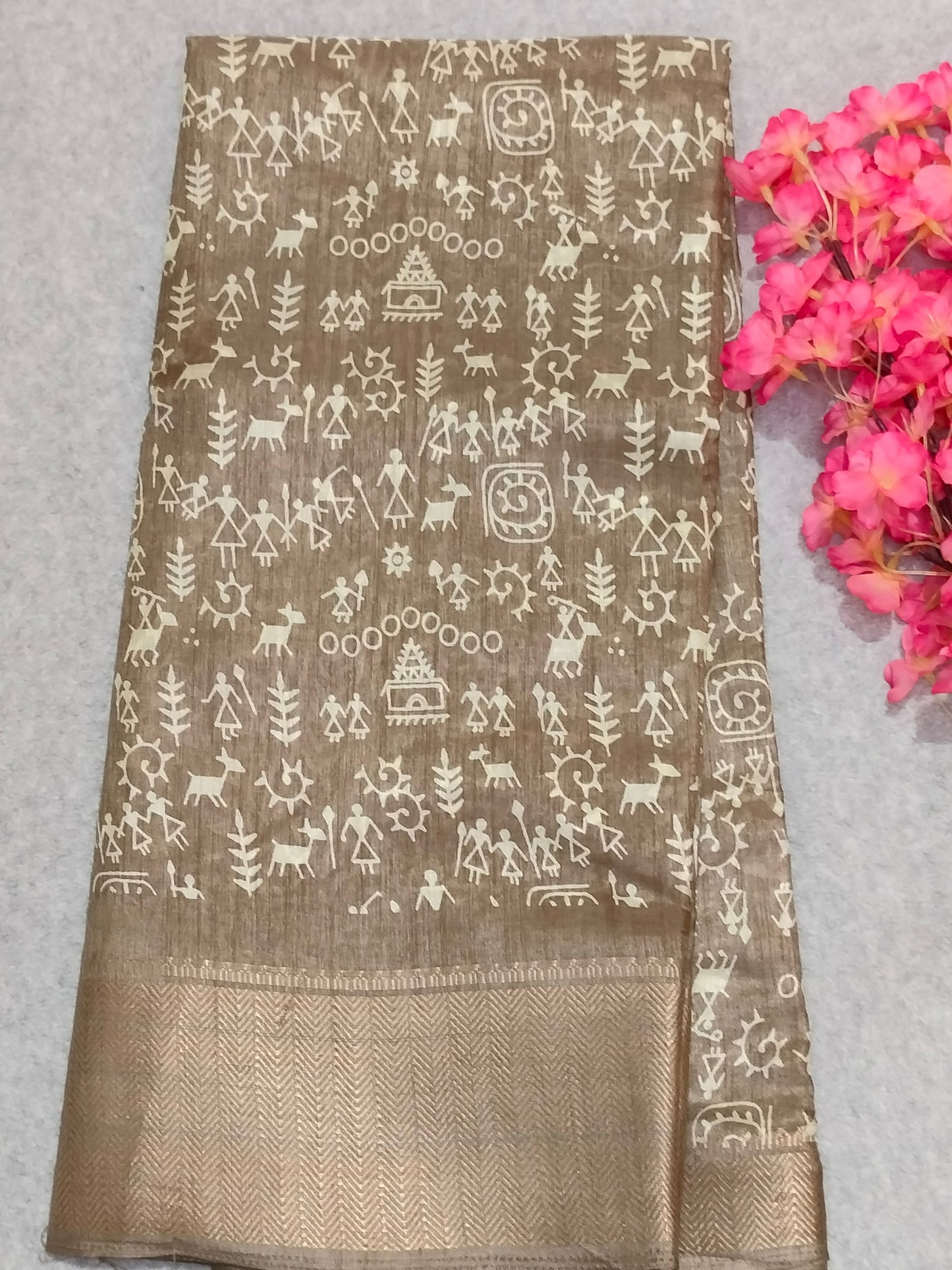 Lite Brown Visual Art Saree