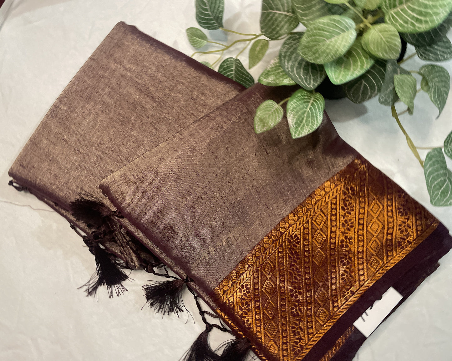 Tissue Silk Saree Bronze