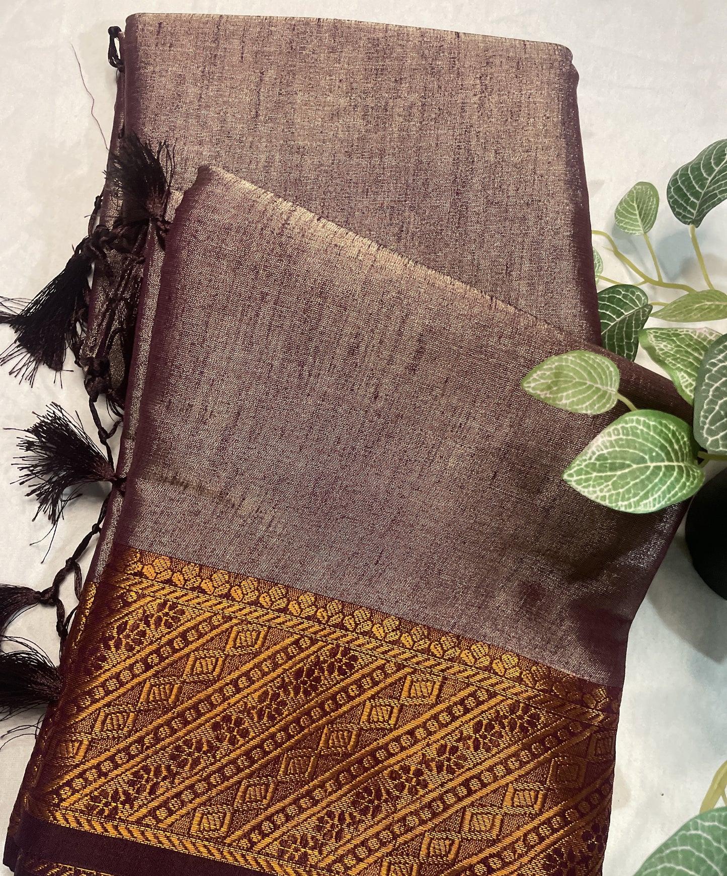 Tissue Silk Saree Bronze