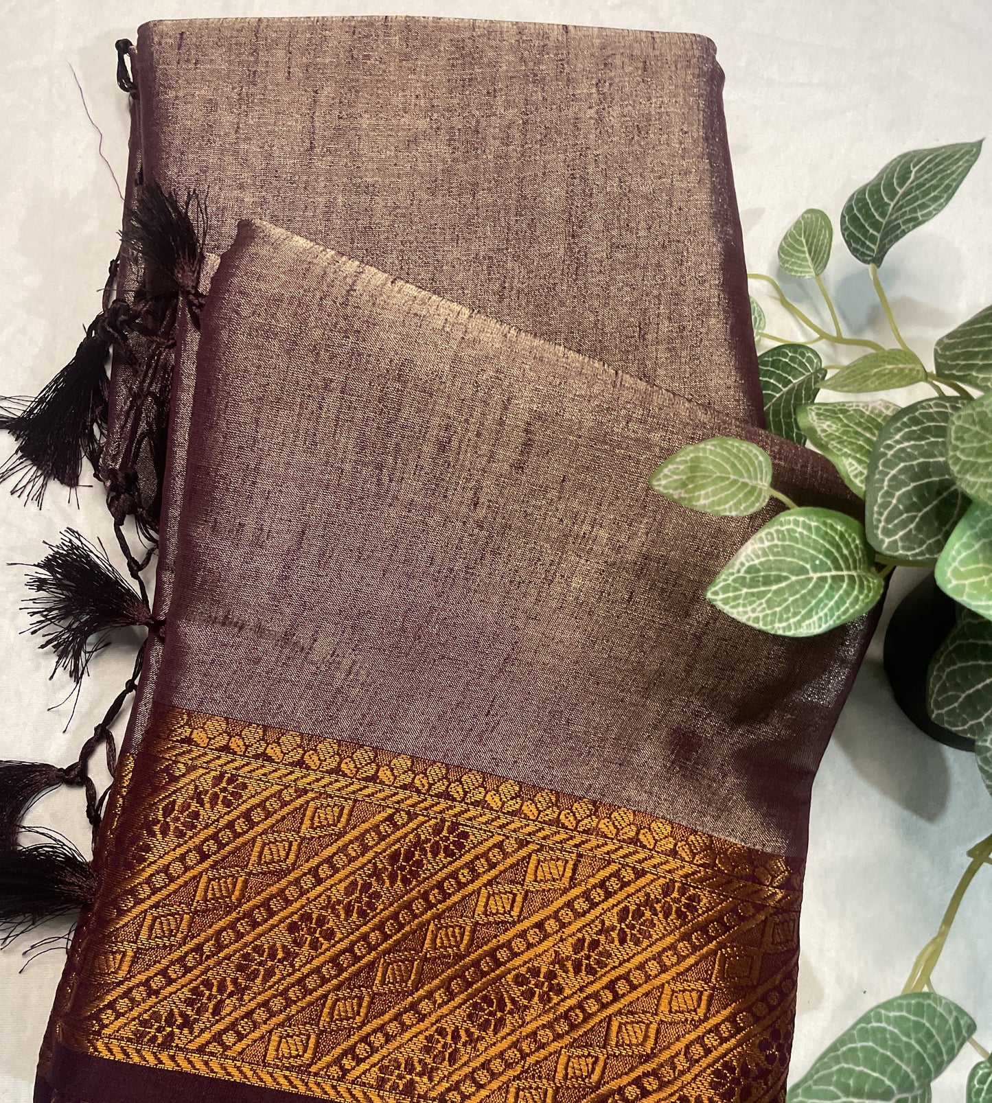 Tissue Silk Saree Bronze