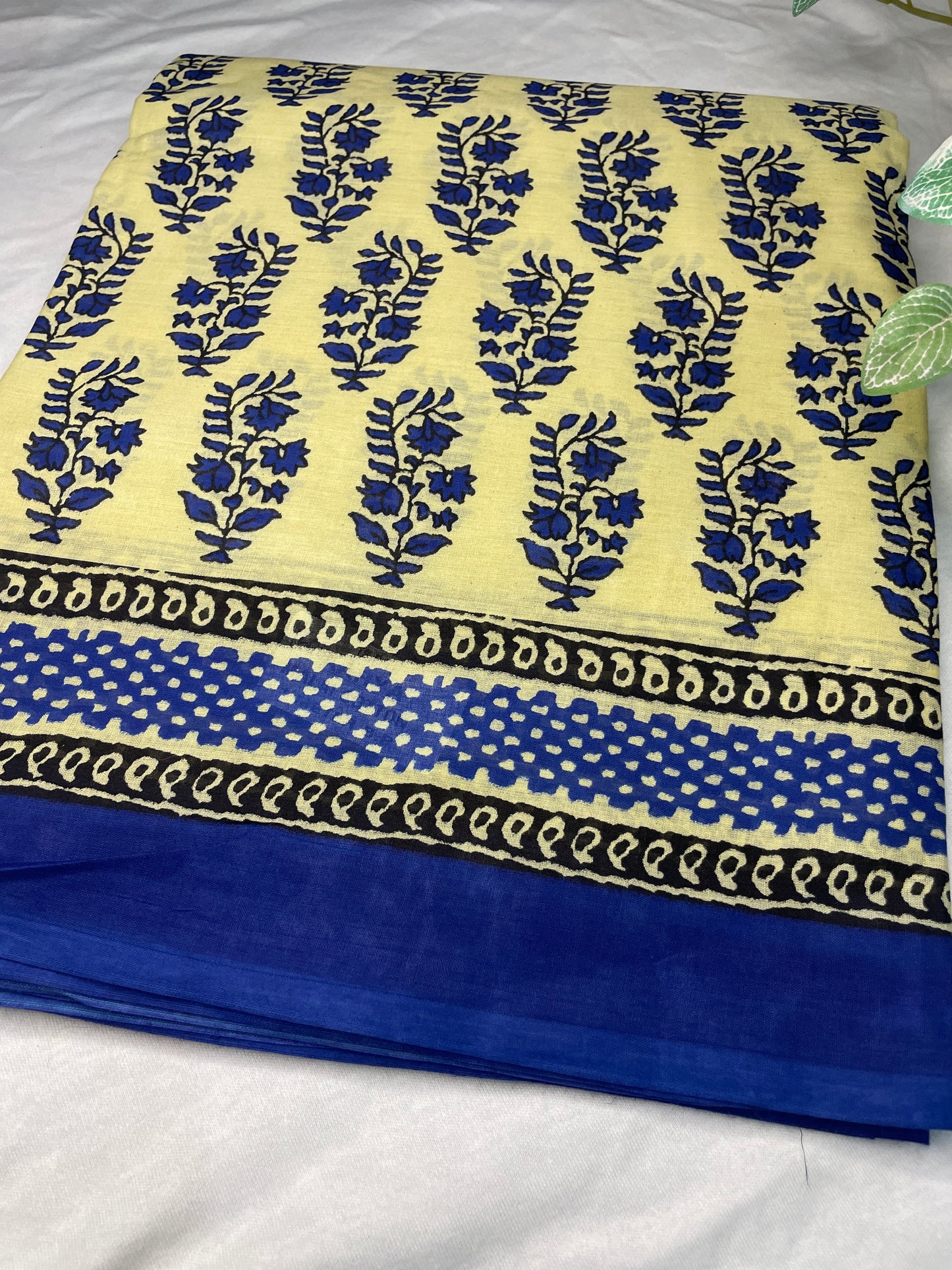 Mul Cotton Cream with Blue Border Saree