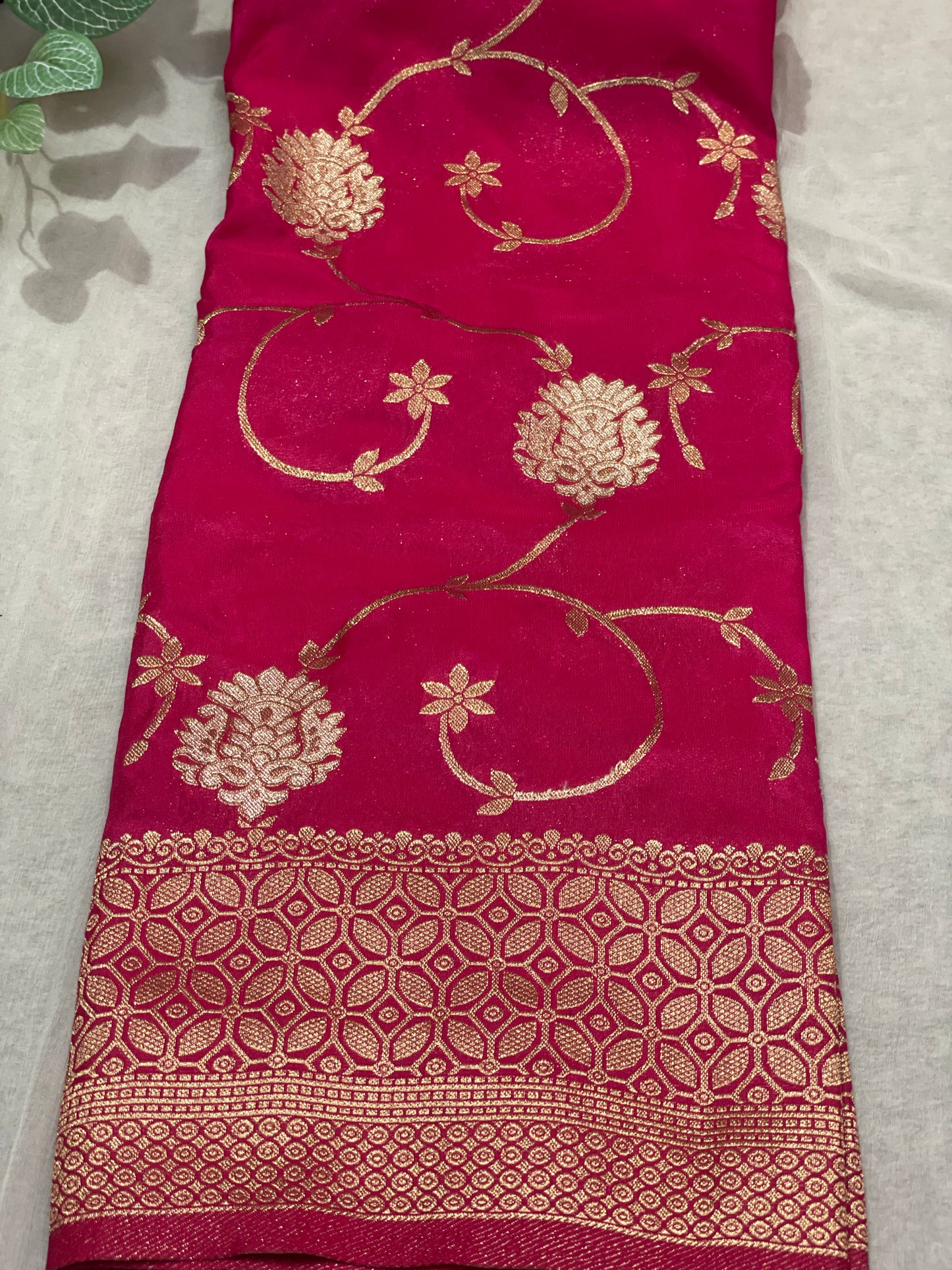 Beautiful Leafy Khaddi Georget Banarasi Saree