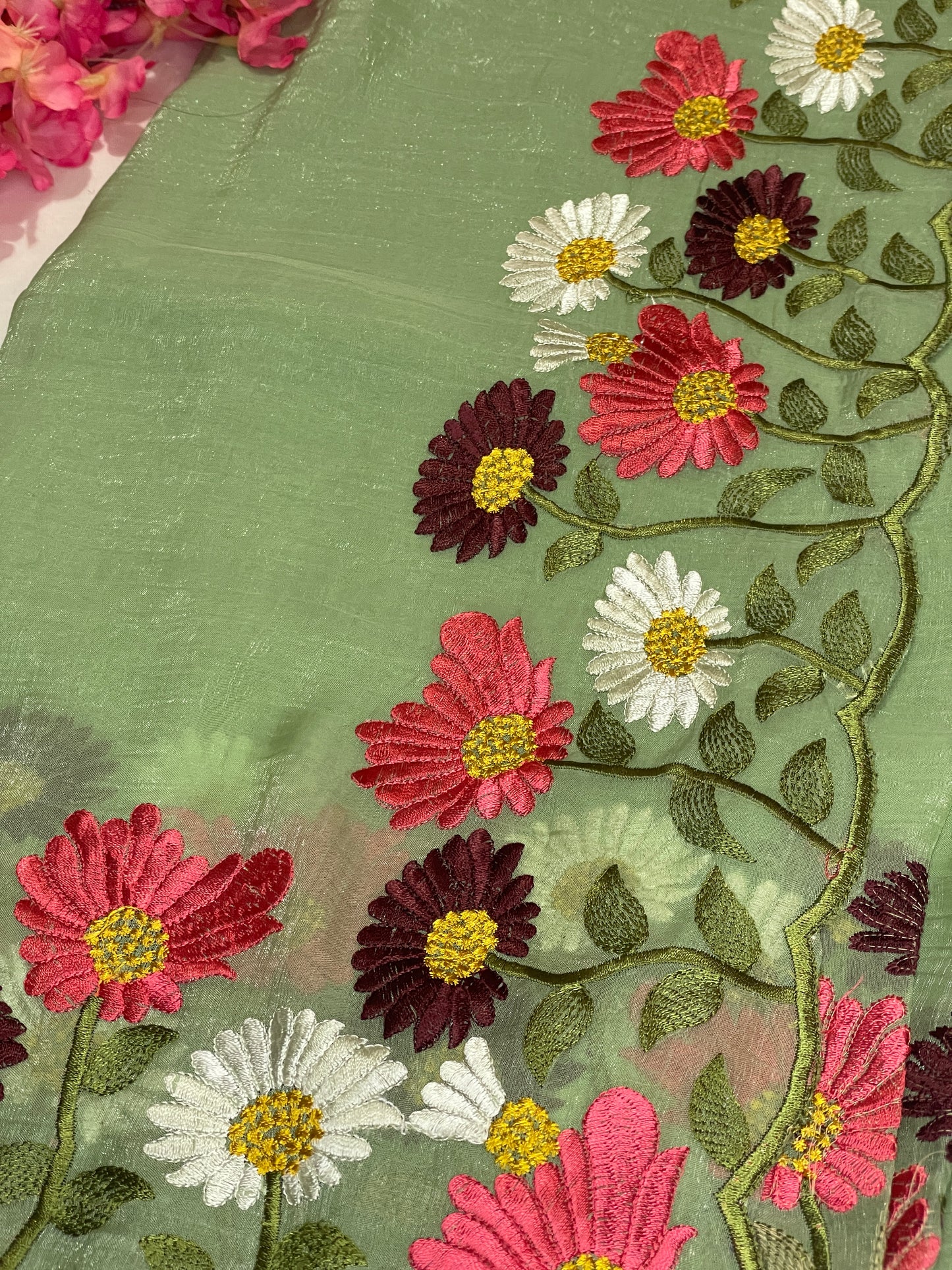 Floral Embroidery Soft Tissue Saree