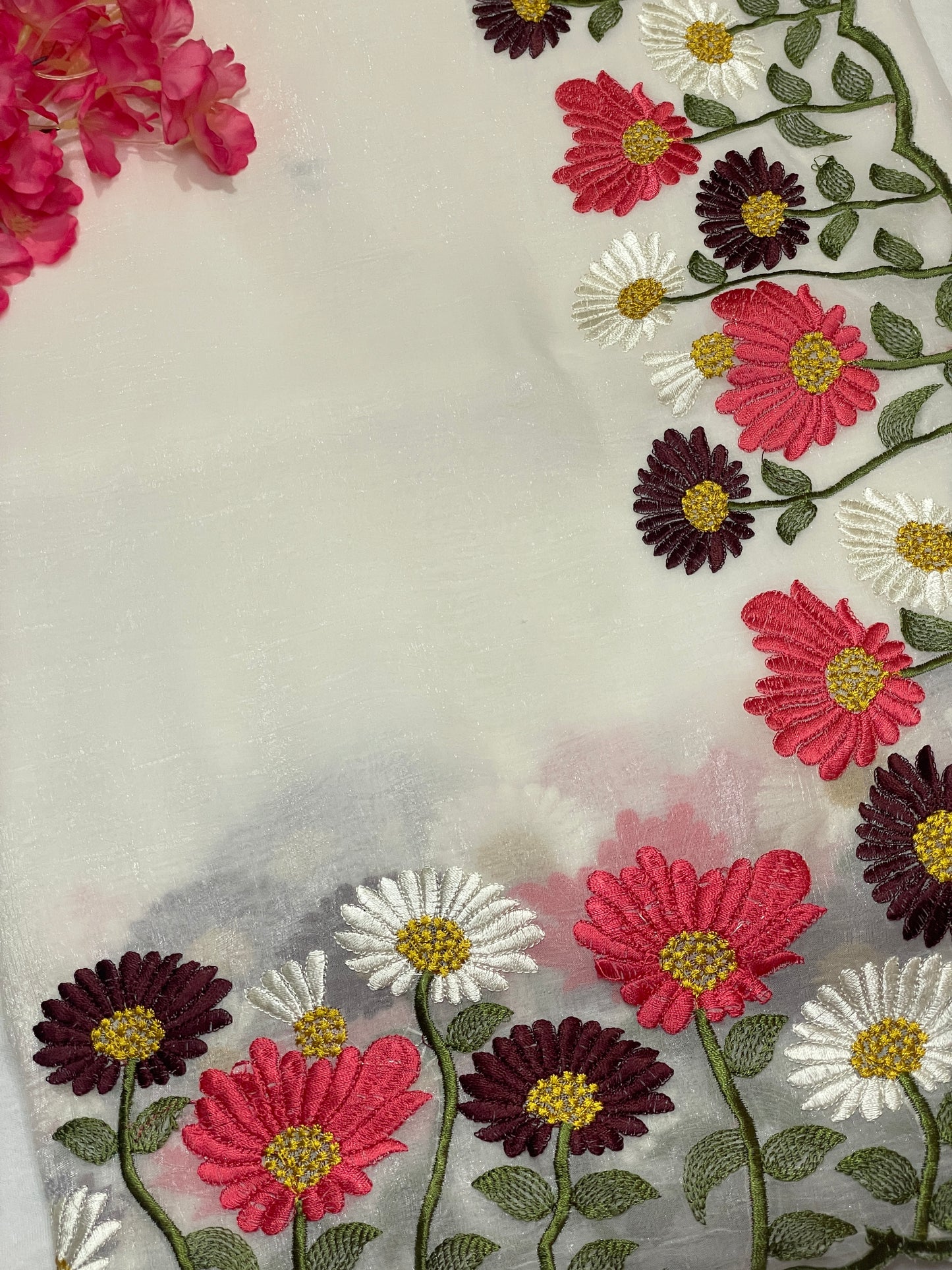 Floral Embroidery Soft Tissue Saree