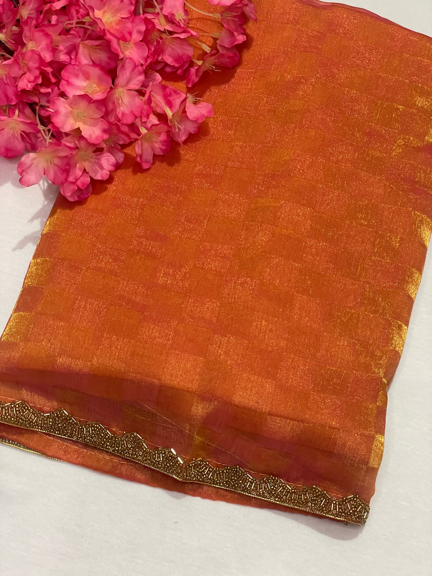 Premium Georget Orange Designer Saree