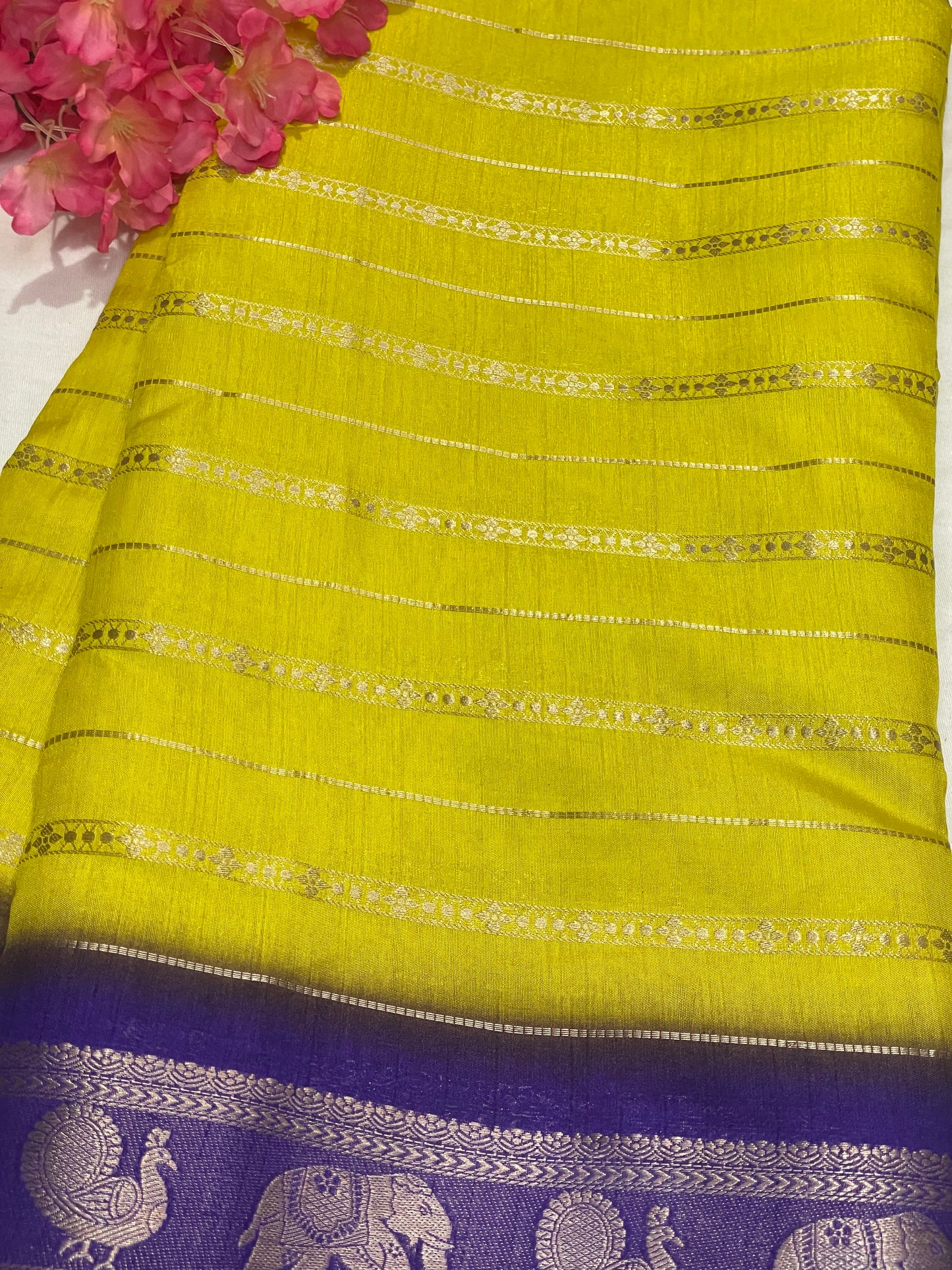 Yellow & Blue Combination Semi Crape Saree