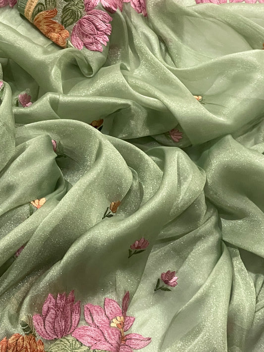 Pure Tissue Silk Lotus Embroidery Saree