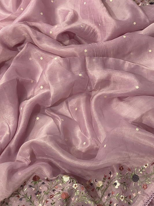 Lenin Tissue Lite weight Embroidery Saree