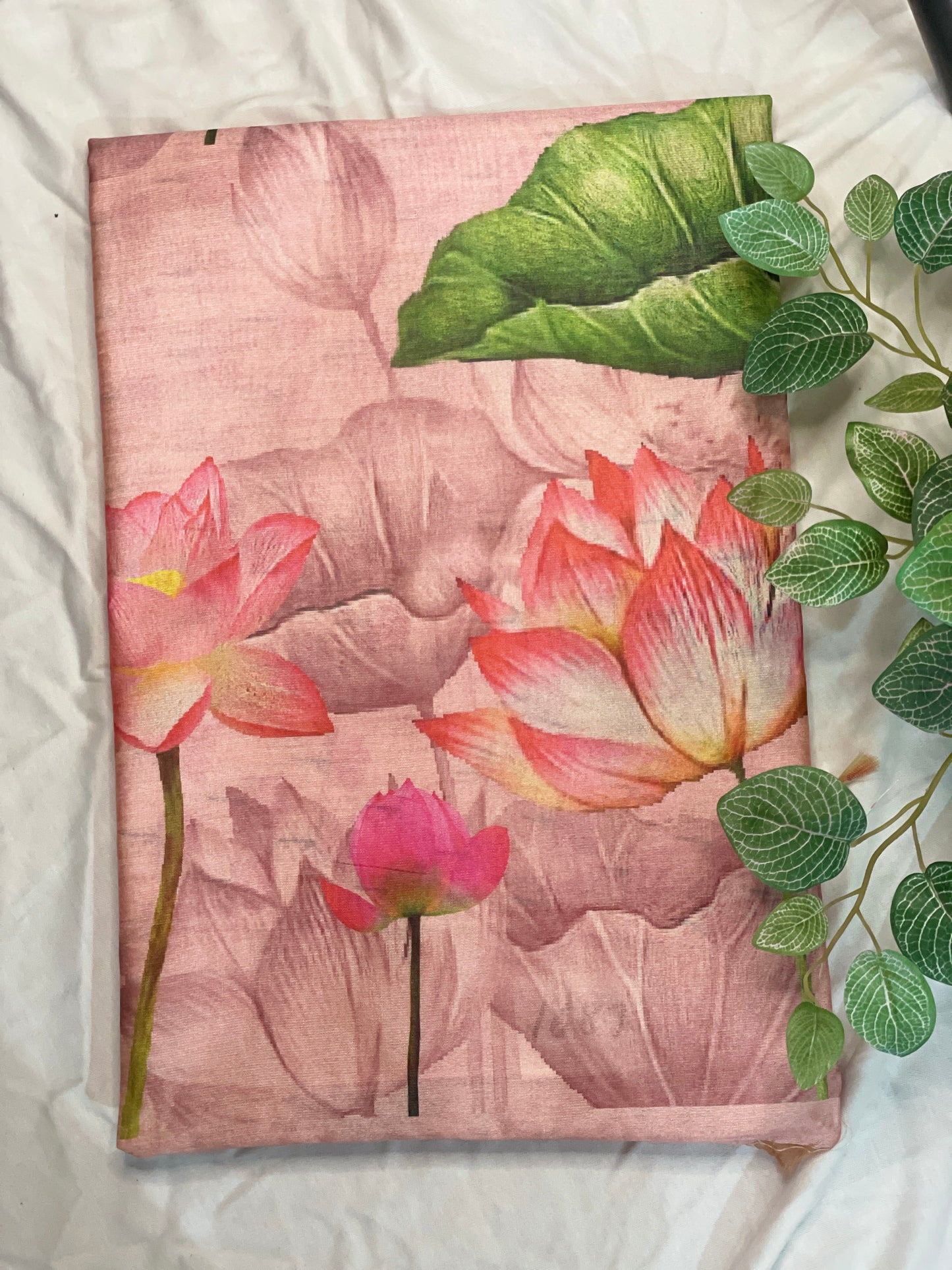 Pink Lotus Print Saree
