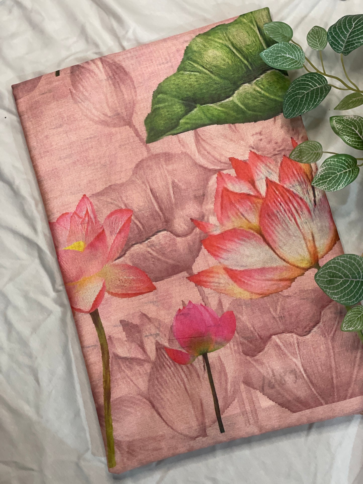 Pink Lotus Print Saree