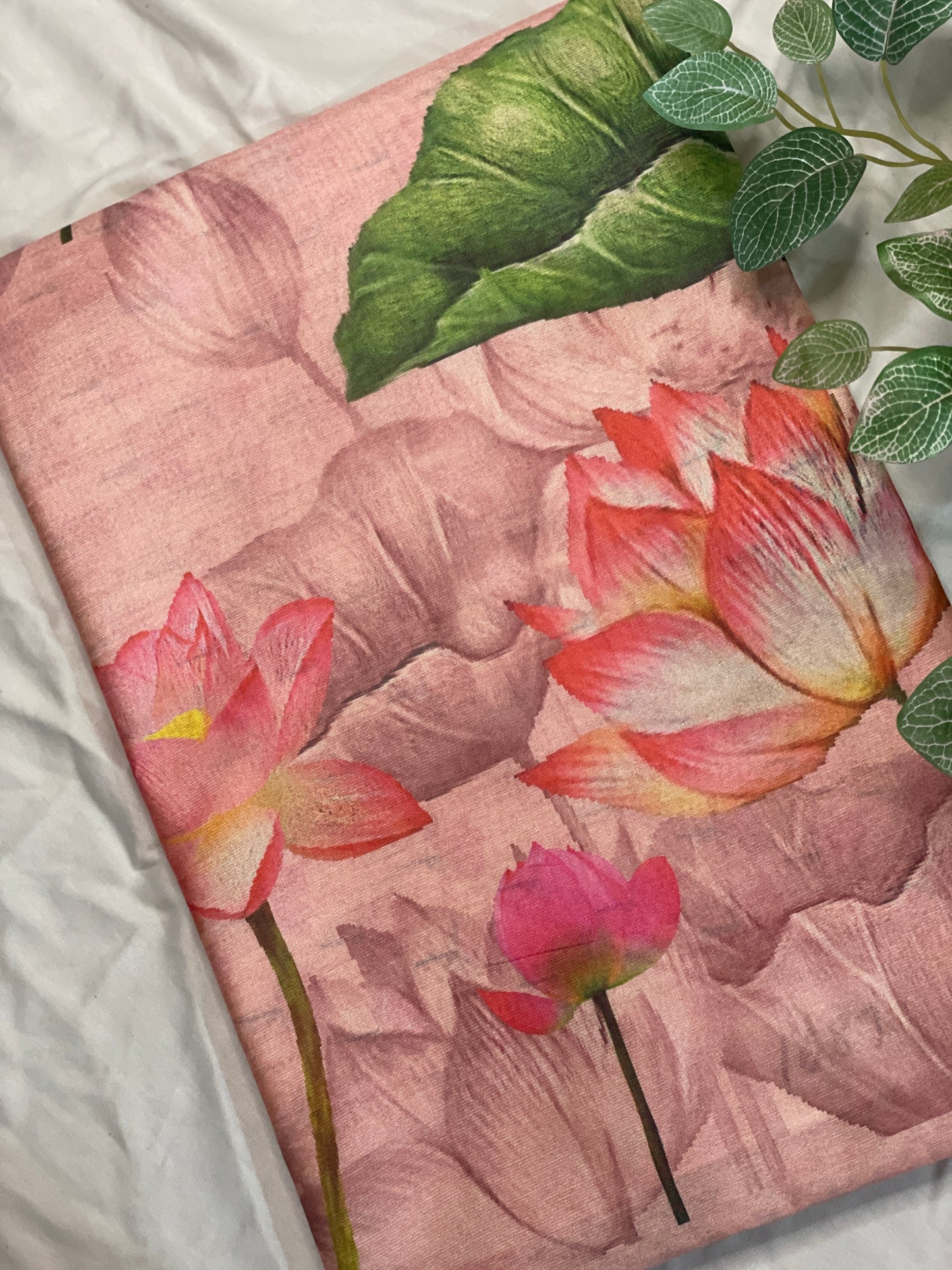 Pink Lotus Print Saree
