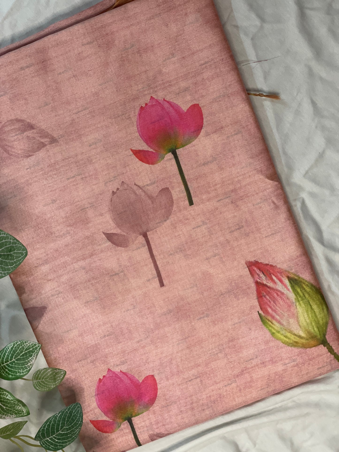 Pink Lotus Print Saree