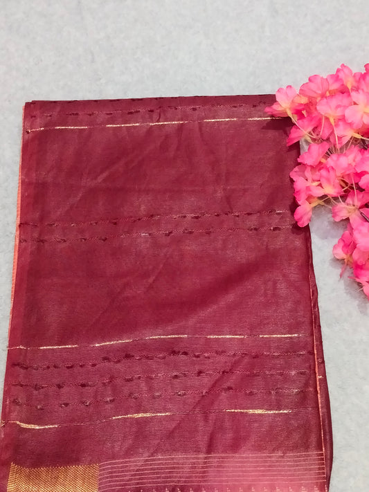 Cotton Mix Dark Red Multi Shade Saree