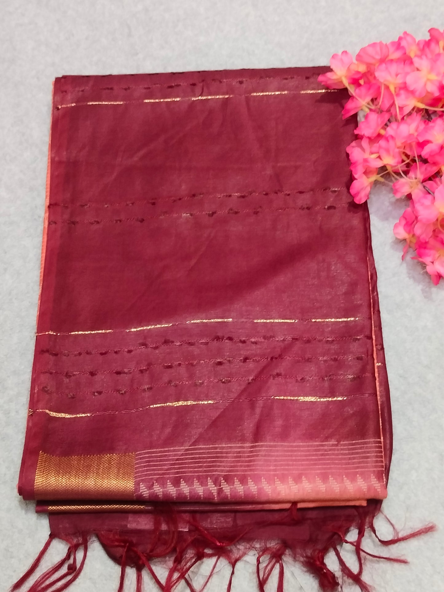 Cotton Mix Dark Red Multi Shade Saree