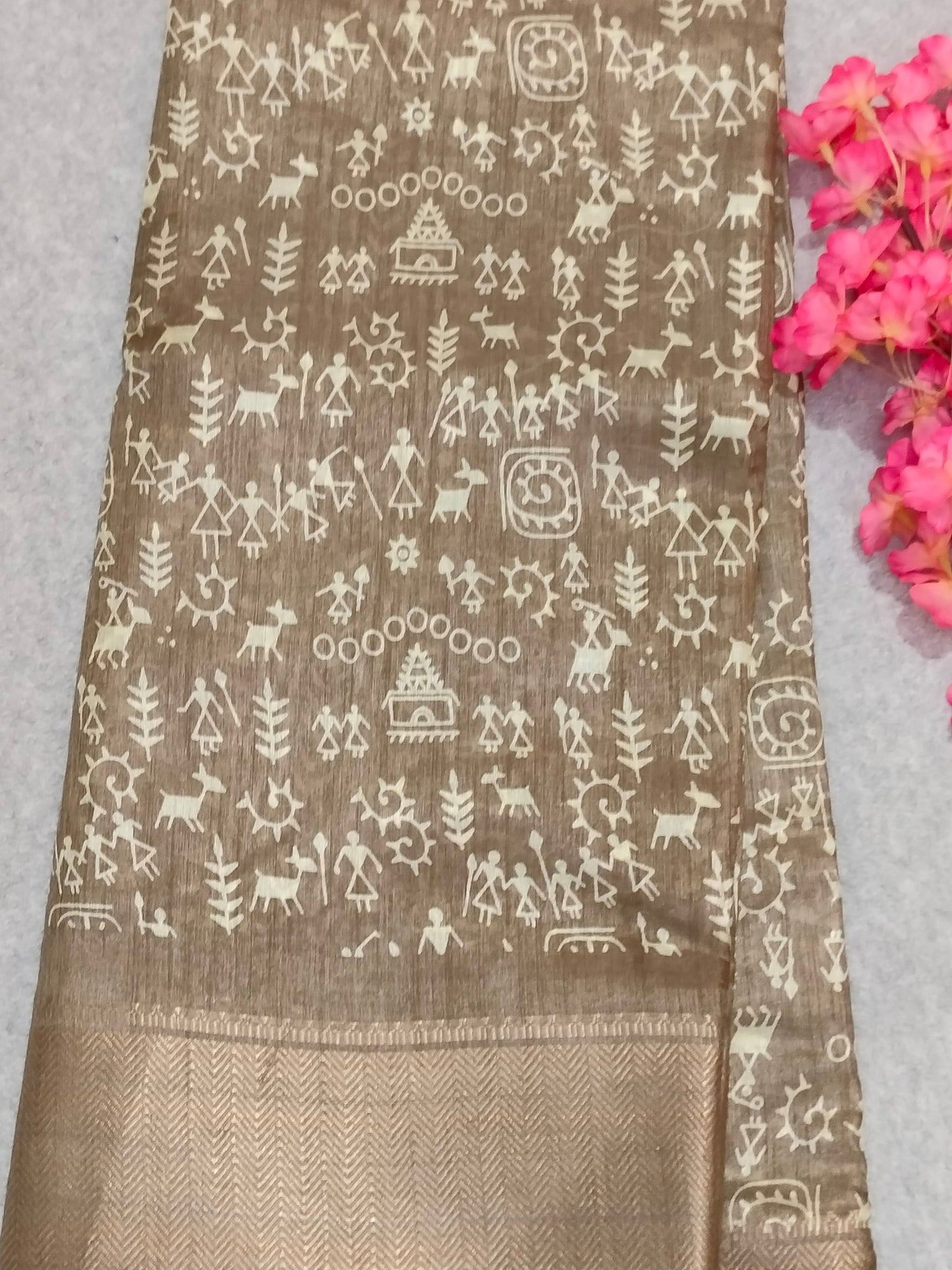 Lite Brown Visual Art Saree