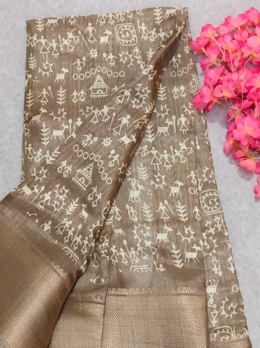 Lite Brown Visual Art Saree