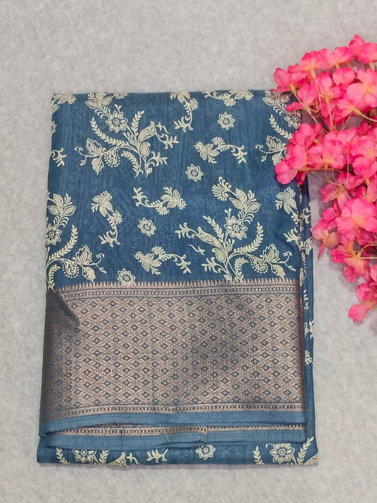 Semi Dola Silk Saree Blue