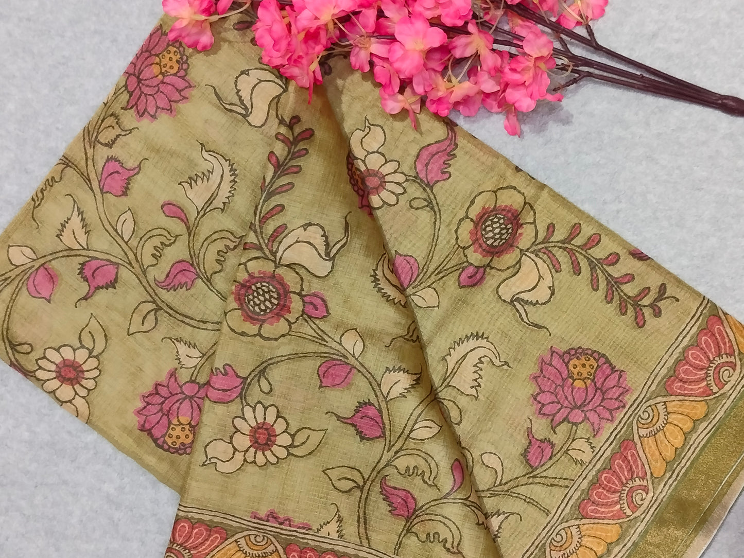 Green Floral Print Lite Saree