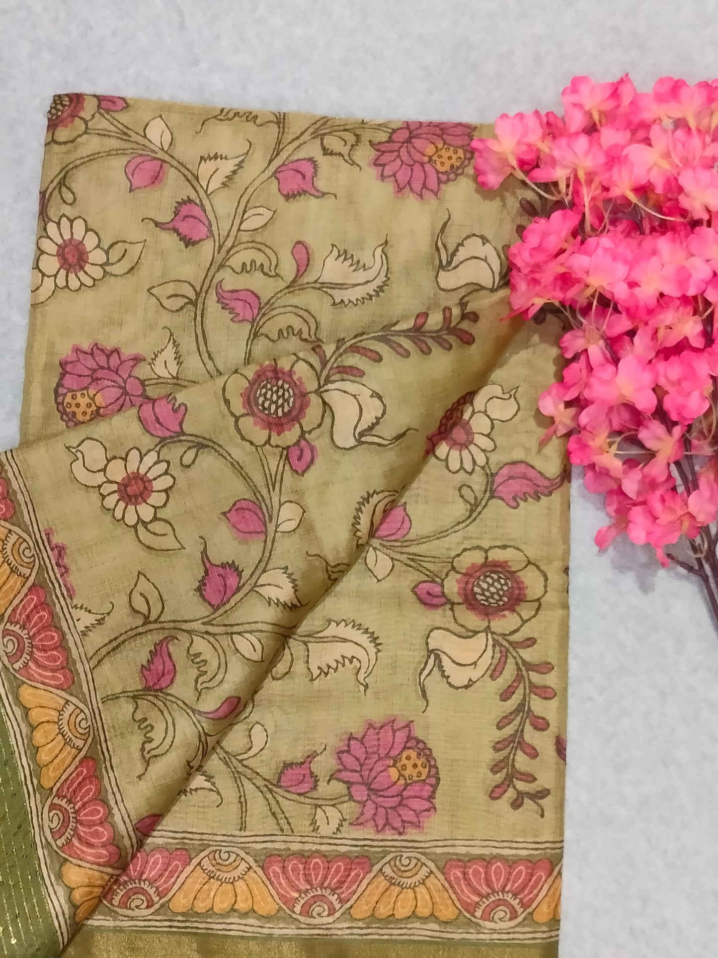 Green Floral Print Lite Saree