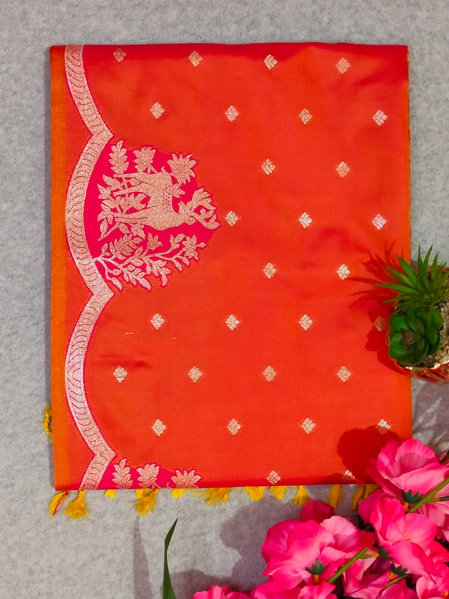 Banarasi Hiran Soft Silk Saree Orange
