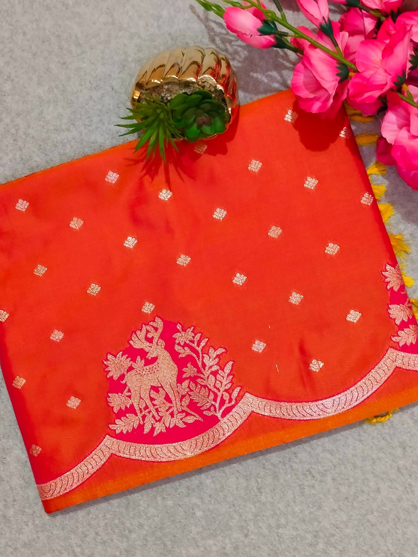 Banarasi Hiran Soft Silk Saree Orange