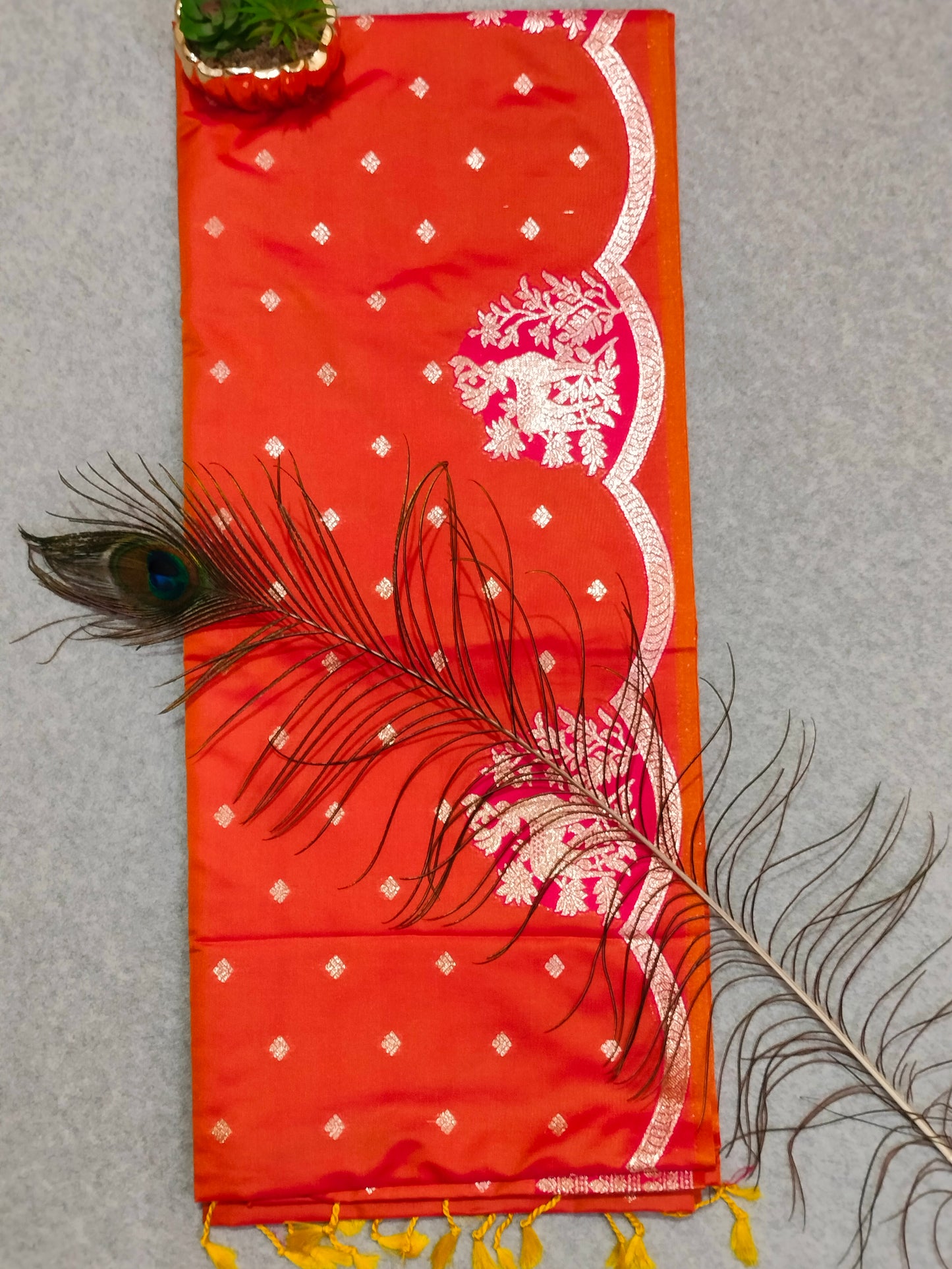 Banarasi Hiran Soft Silk Saree Orange