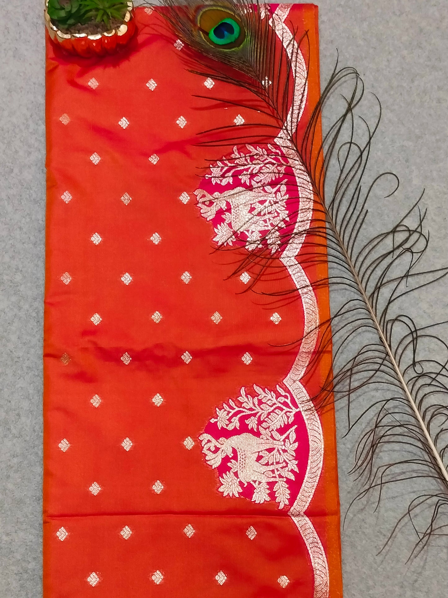 Banarasi Hiran Soft Silk Saree Orange
