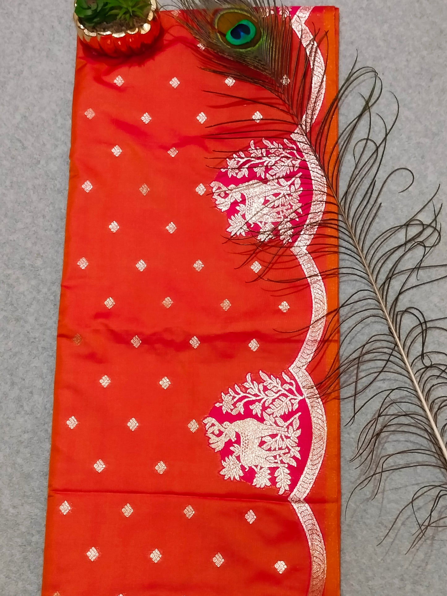 Banarasi Hiran Soft Silk Saree Orange