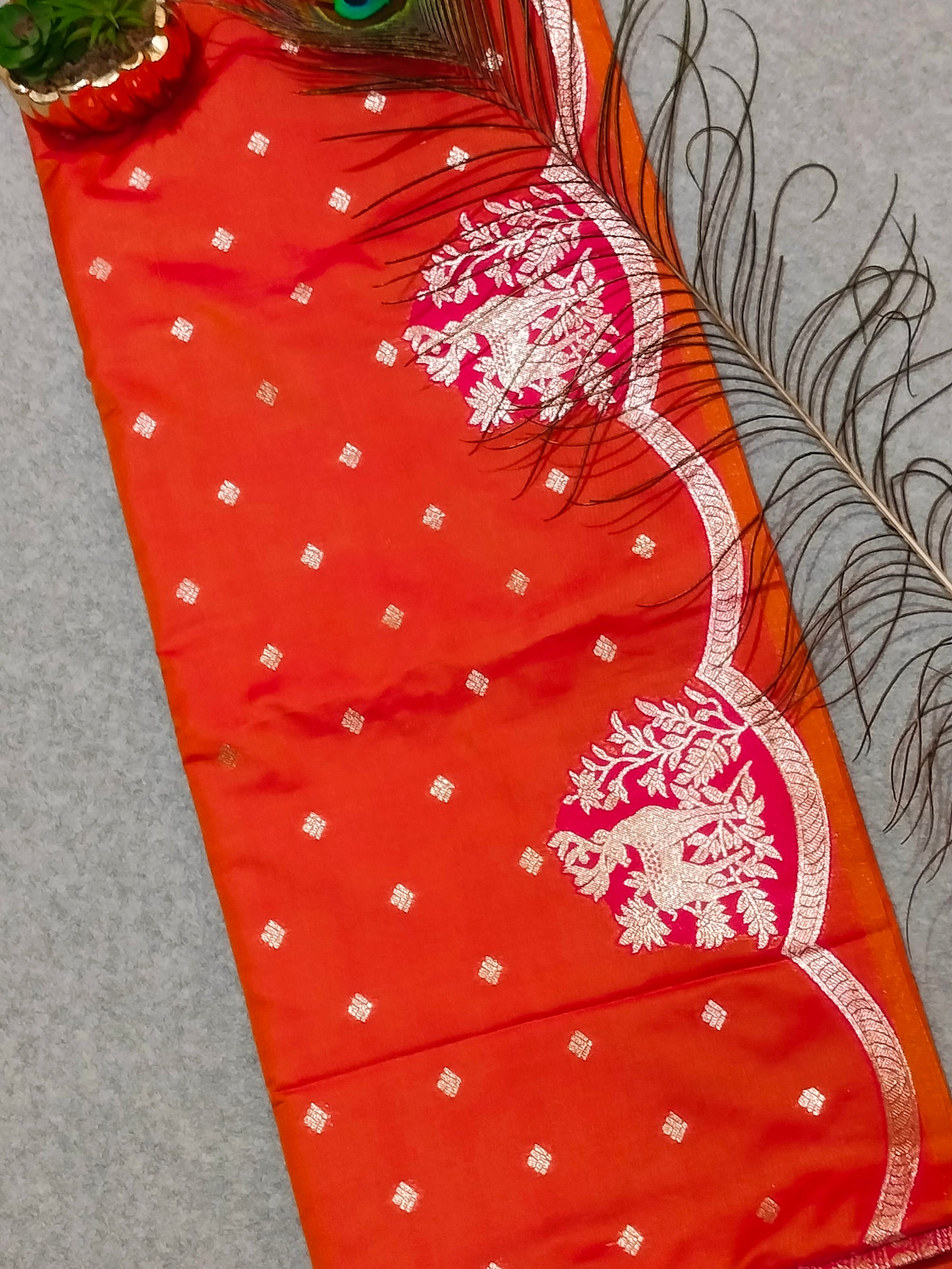 Banarasi Hiran Soft Silk Saree Orange