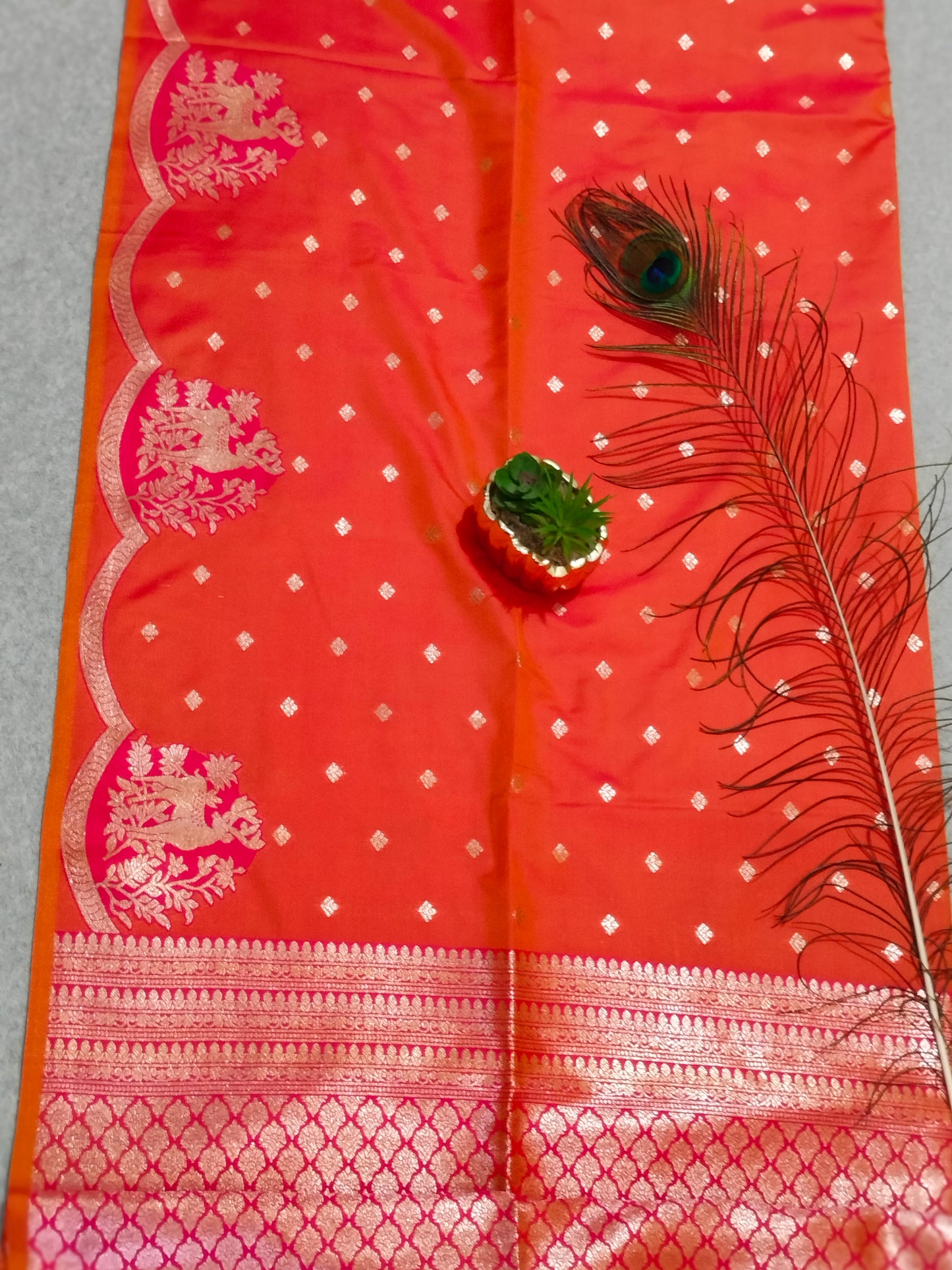 Banarasi Hiran Soft Silk Saree Orange