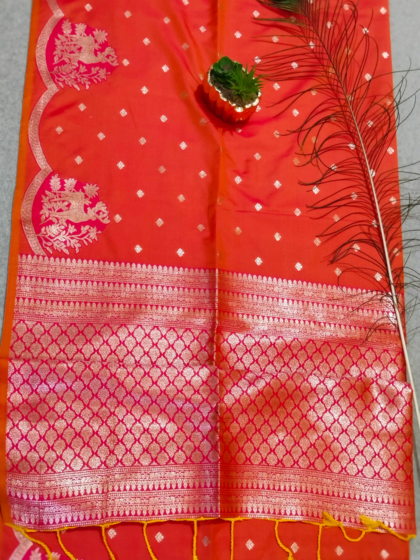 Banarasi Hiran Soft Silk Saree Orange
