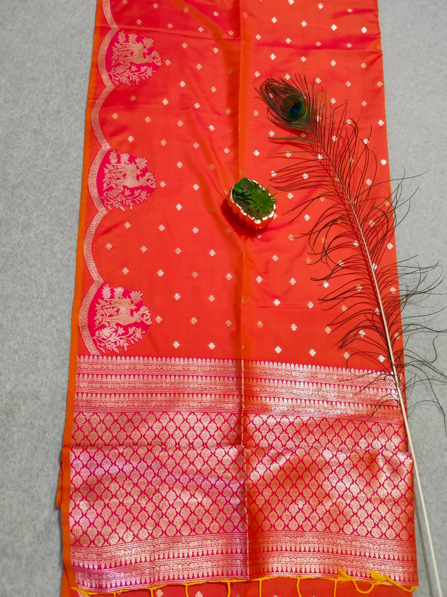 Banarasi Hiran Soft Silk Saree Orange