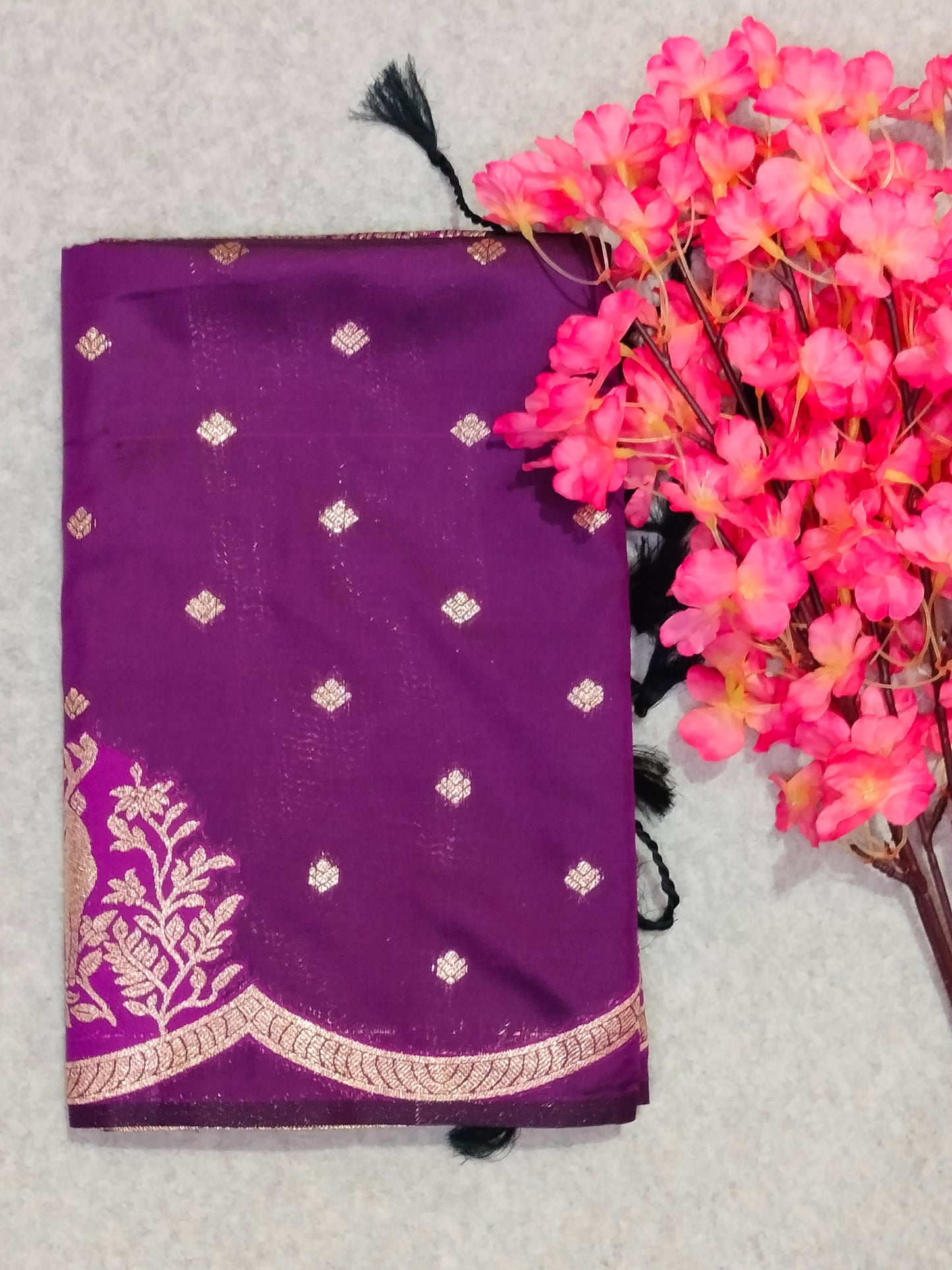 Banarasi Hiran Soft Silk Saree Dark Purple