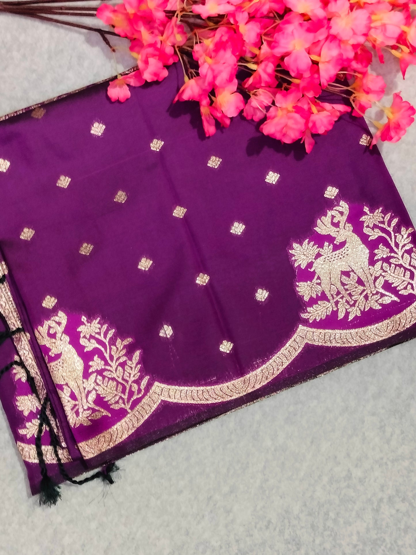 Banarasi Hiran Soft Silk Saree Dark Purple