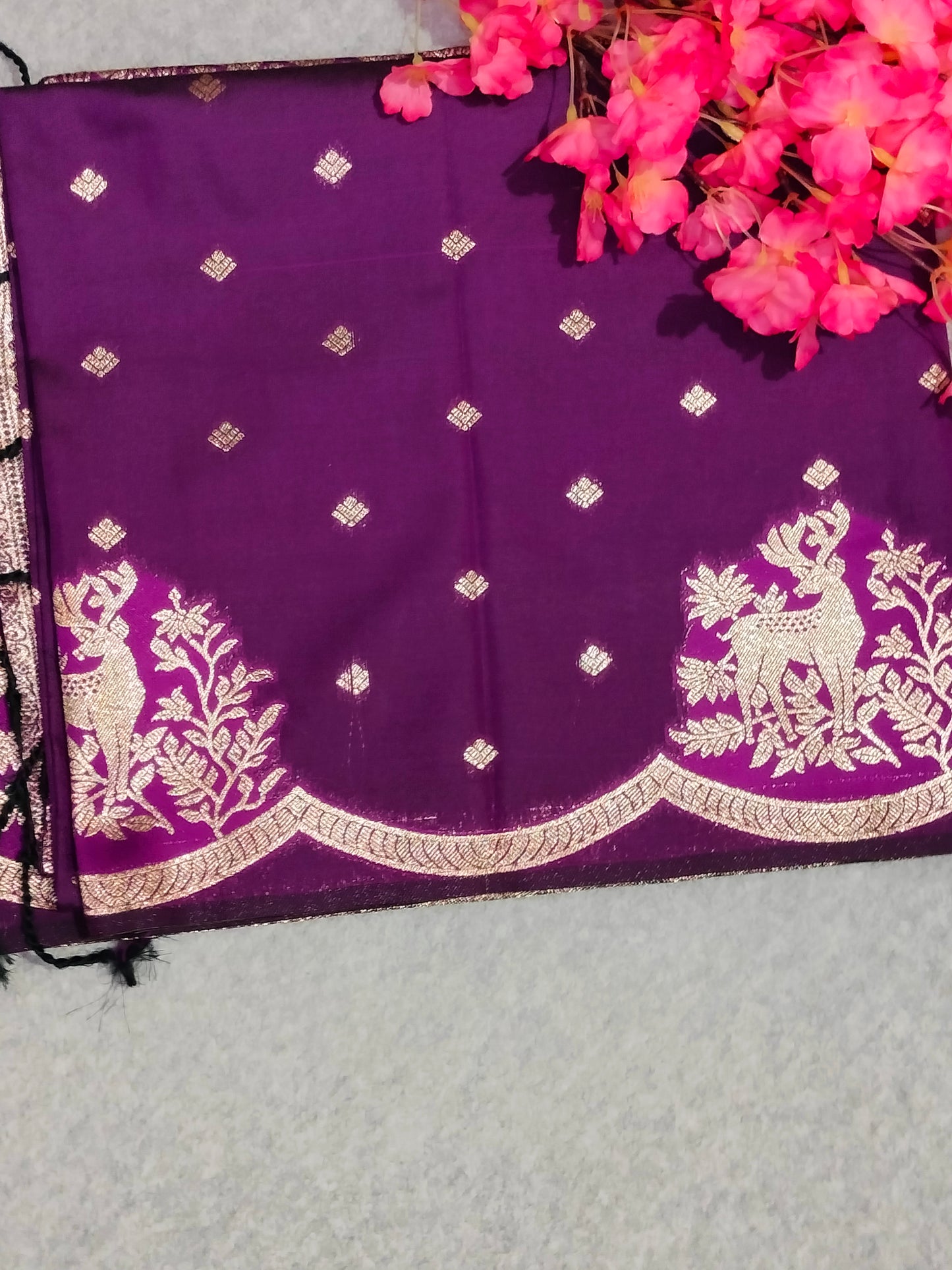 Banarasi Hiran Soft Silk Saree Dark Purple