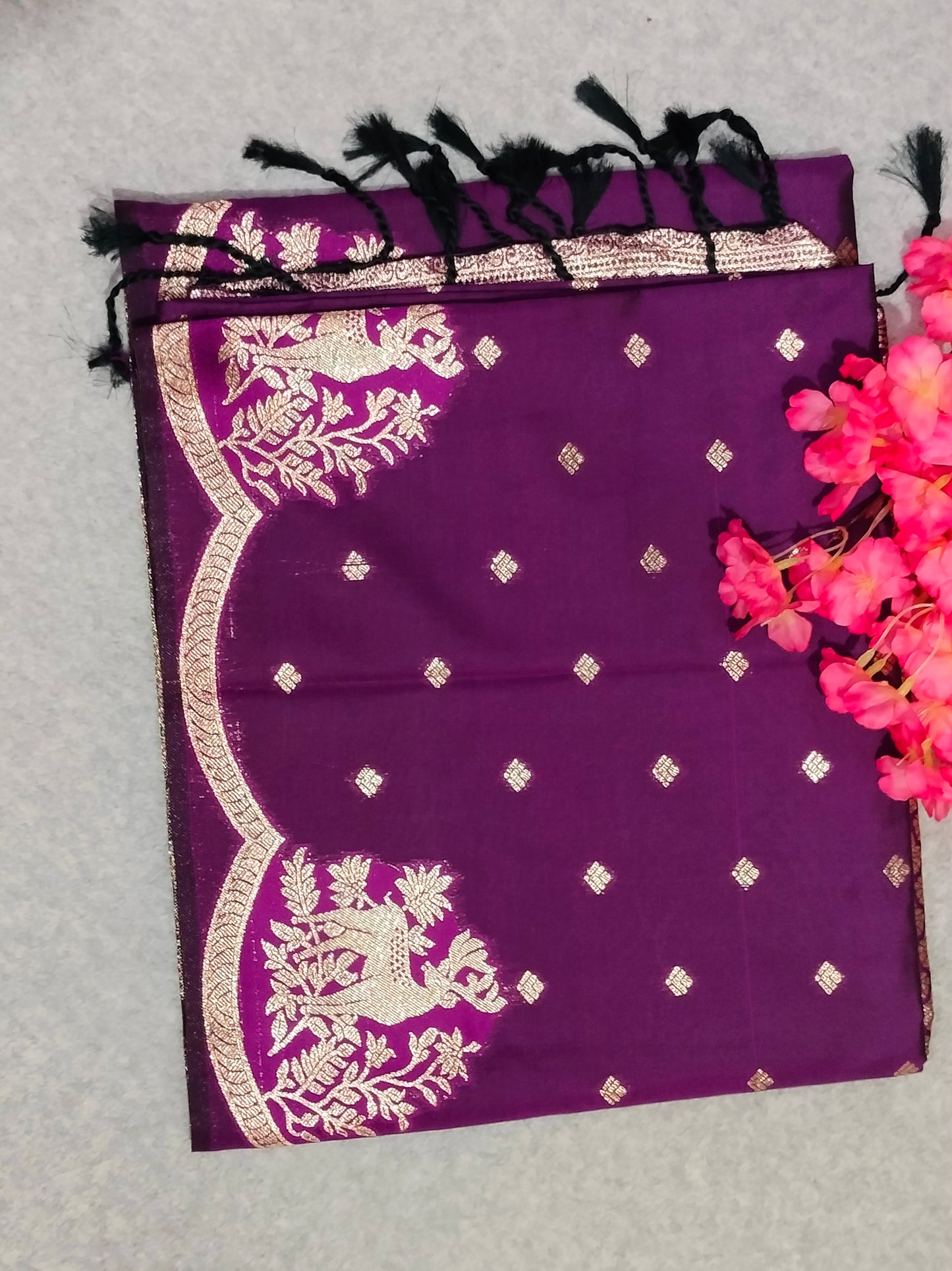 Banarasi Hiran Soft Silk Saree Dark Purple