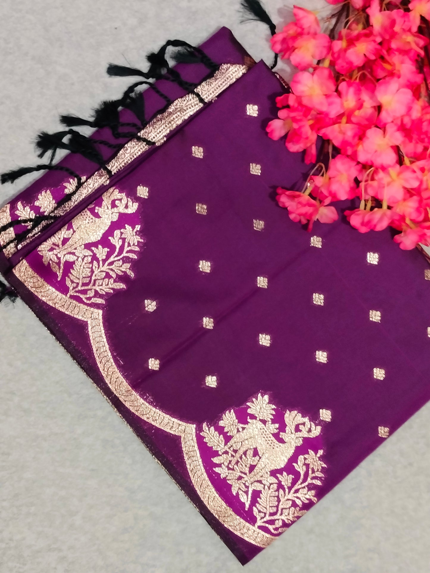 Banarasi Hiran Soft Silk Saree Dark Purple