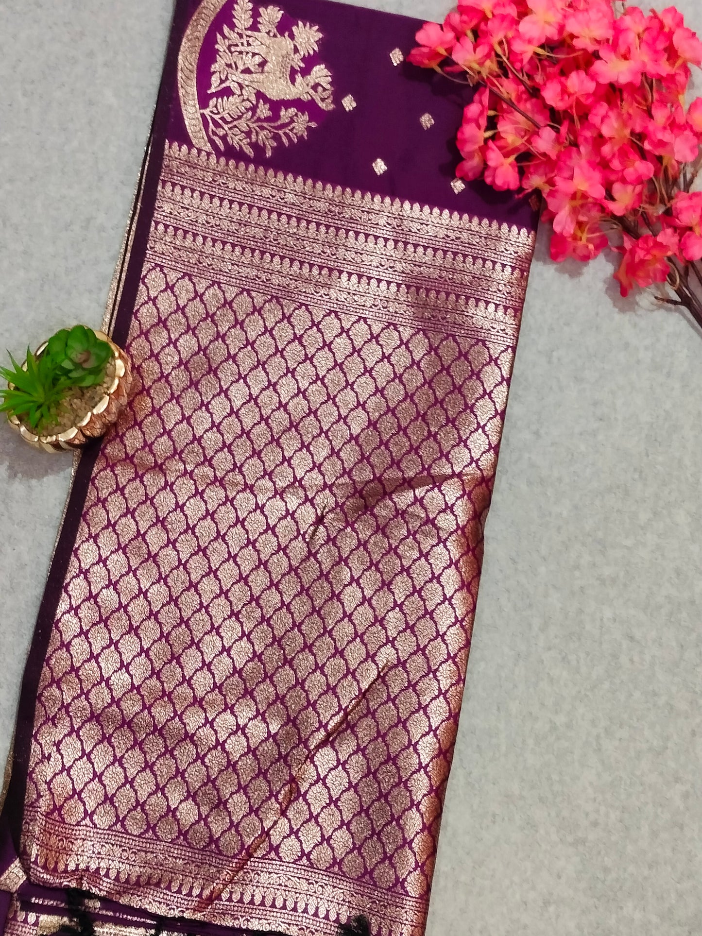 Banarasi Hiran Soft Silk Saree Dark Purple