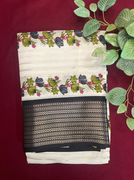 2D Semi Crape Georget Black Border Saree
