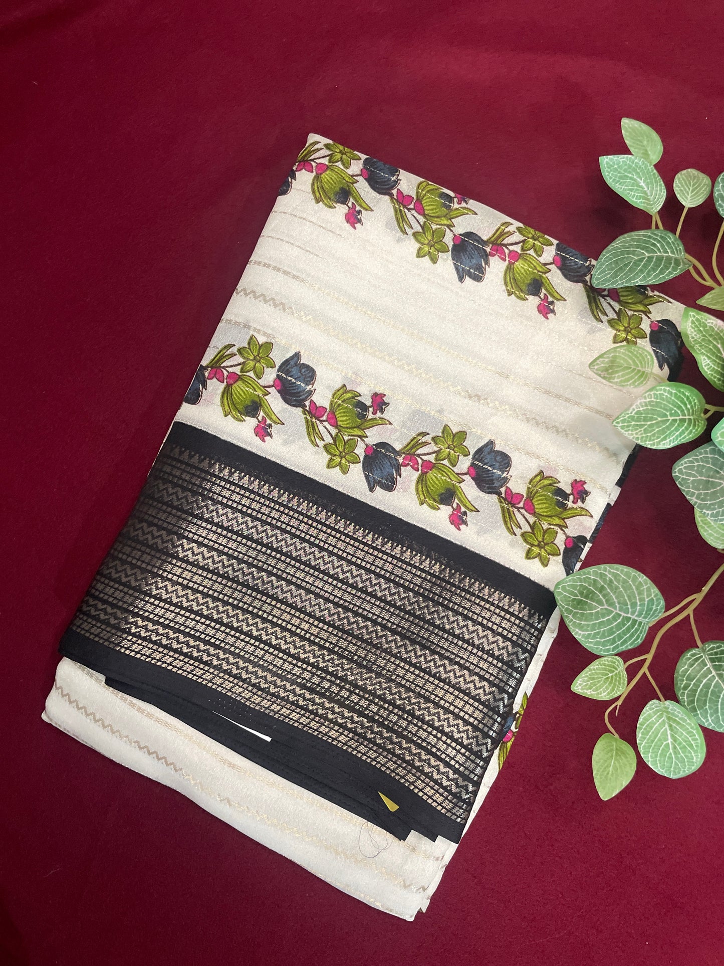 2D Semi Crape Georget Black Border Saree