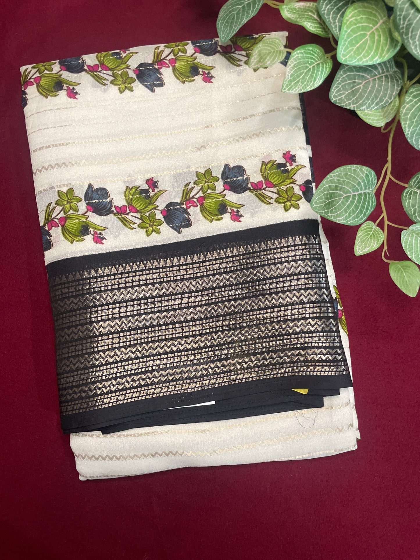 2D Semi Crape Georget Black Border Saree