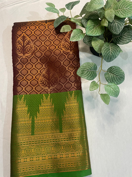 Temple Border Copper Gold Soft Silk Saree