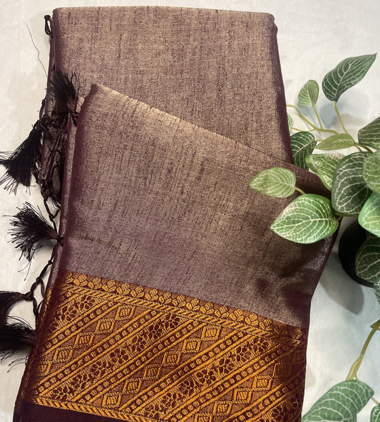 Tissue Silk Saree Bronze