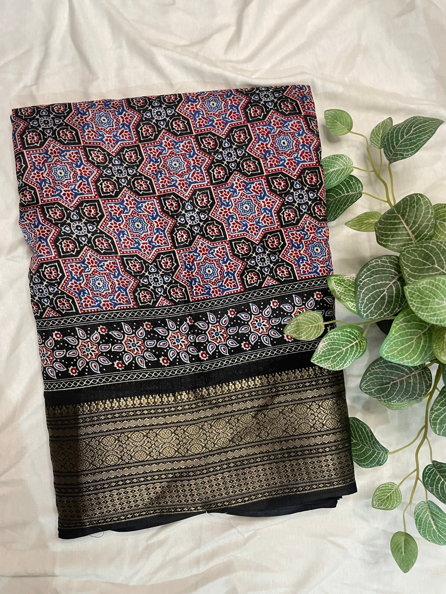 Ajrak Print Saree - Black