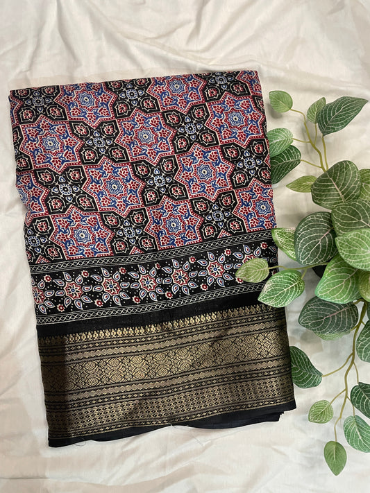Ajrak Print Saree - Black