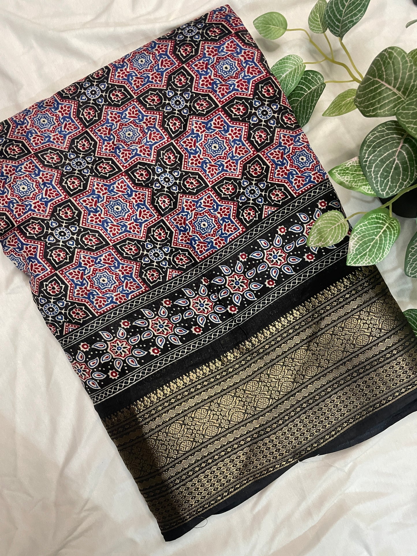 Ajrak Print Saree - Black