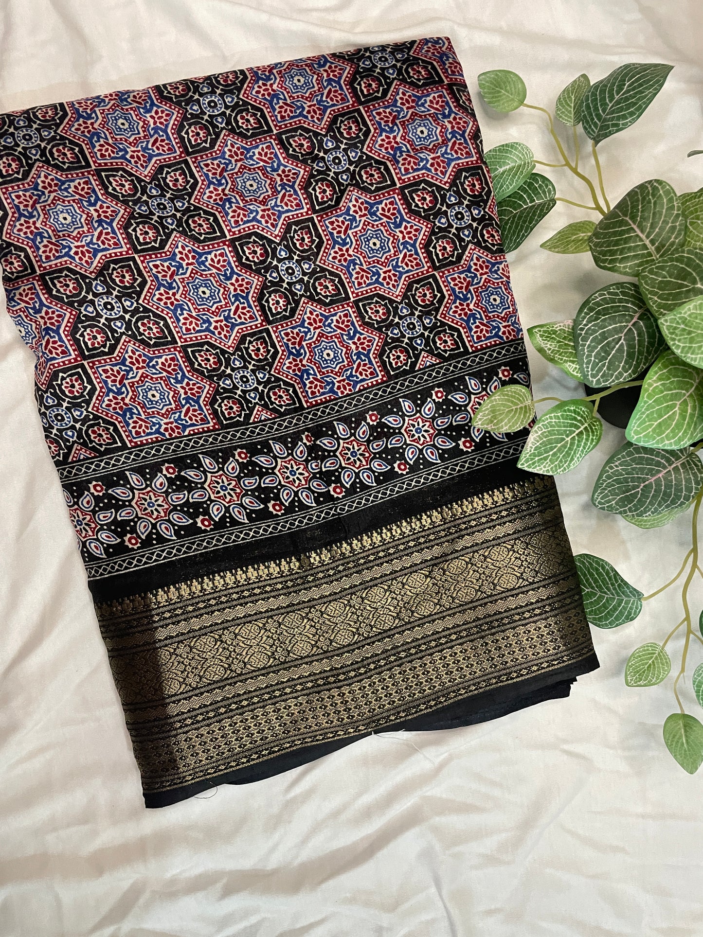 Ajrak Print Saree - Black