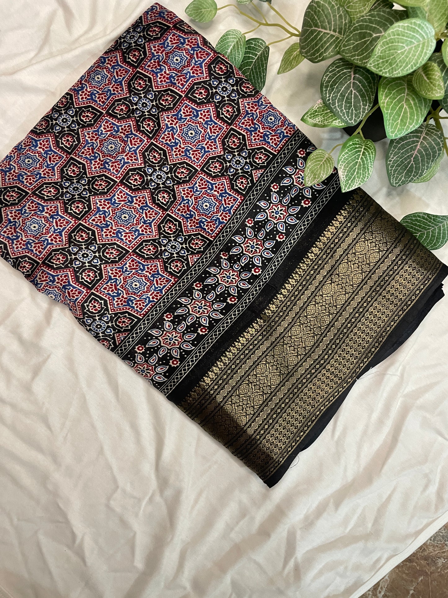 Ajrak Print Saree - Black