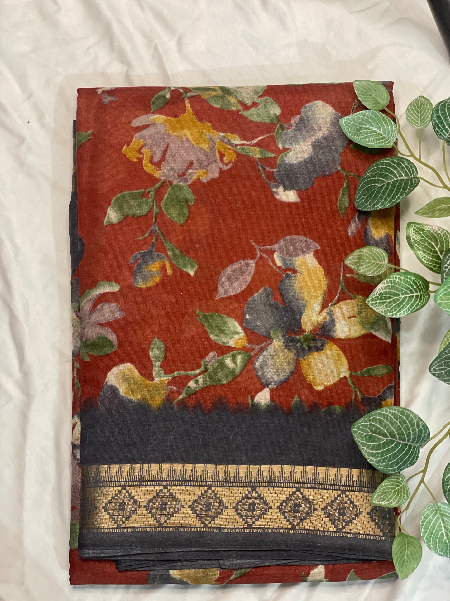 Brown Floral Fancy Saree